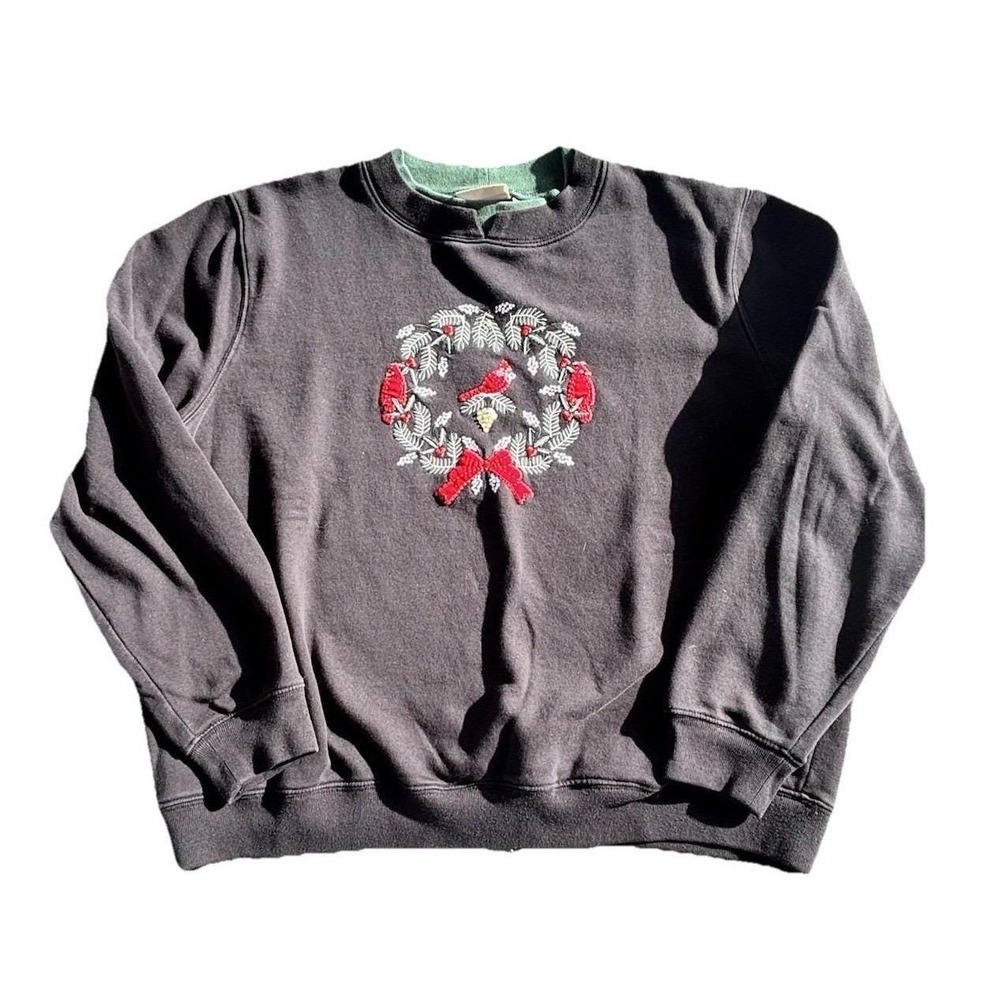 VTG Baxter & Wells Double Collar Sweatshirt Embroidered Cardinal Christmas XL
